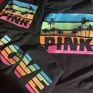 PINK Victoria's Secret Black Hoodie and Tee with Tropical Graphic